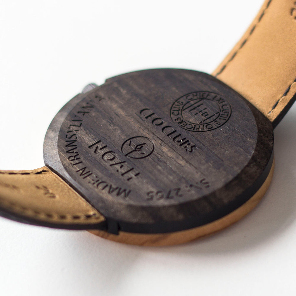 Dual Ebony - Olive, ceas NOAH din lemn (imaginea 7)
