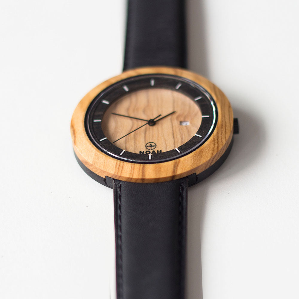 Dual Ebony - Olive, ceas NOAH din lemn (imaginea 2)