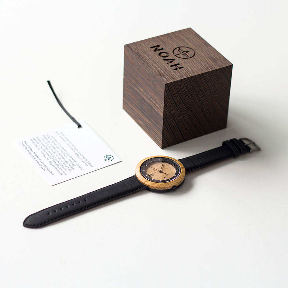 Dual Ebony - Olive, ceas NOAH din lemn (imaginea 4)